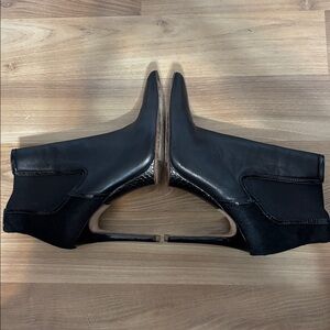 Elie Tahari Black Leather & Pony Hair Pointed Toe Ankle Boots